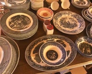 Old porcelain dishes Blue Willow, Spode and other old English 