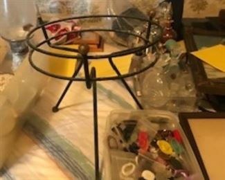 Sewing items and a fun mid-century plant stand. 