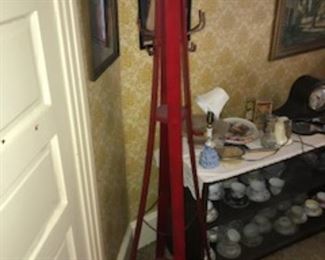Arts & Crafts style coat rack in BRIGHT RED