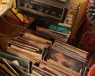 Turntable, stand and albums