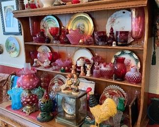 A ton of Cranberry Coin Dot glass. 