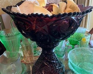 Purple cut glass punch bowl