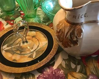 Gold trimmed Glass and Antique porcelain 