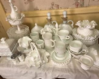 Tons of Milk Glass. Unusual shapes 