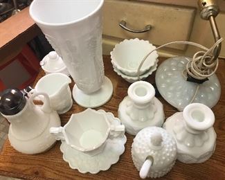 Tons of Milk Glass. Unusual shapes 