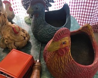 Heavy painted Hen planters 