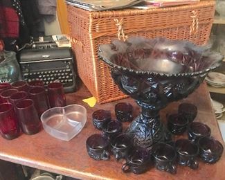 Purple cut glass punch bowl