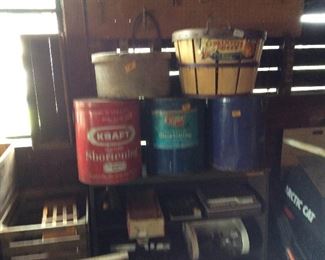 AD. TIN PAILS -CHEESE BOX -BUSSEL BASKETS