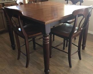 Pub Style Dining Table w Built-in Leaf and 6 Chairs 