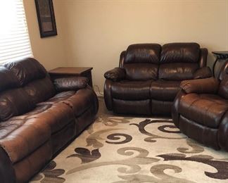 Electric Reclining Loveseat, Sofa and Chair, Area Rug