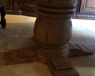 Solid Wood Pedestal Table w 6 Cowhide Chairs 