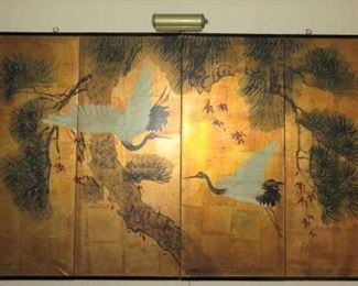 Decorative Asian Egret Crane 4 Panel Wall Art
