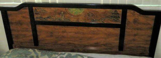 Asian Painted Leather Design Queen Head Board