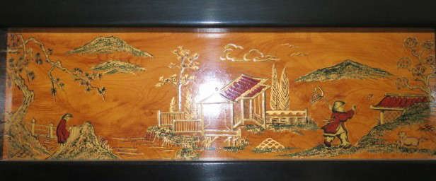 Asian Painted Leather Design Wall Mirror