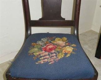 Antique Clawfoot Rocking Chair with Floral Needlepoint Seat