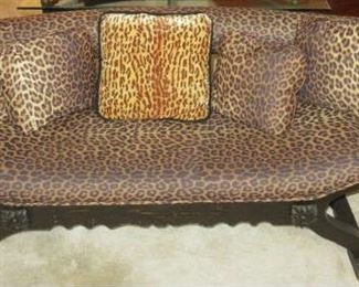Hand Carved Bali Wooden Leopard Print Bench
