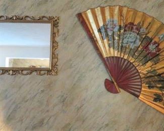 Large Asian Wall Fan, Gilt Frame Wall Mirror