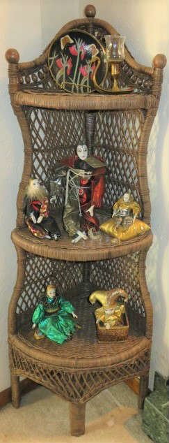 Wicker 3 Tier Corner What Not Shelf