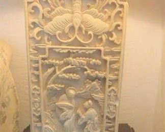 Pair Carved Asian Oriental Design Lamps