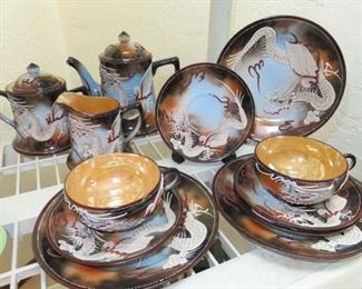 Hand Painted Dragon Design Tea Set Made in Japan