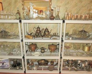 Glass Stemware/Decanters, Silver Plate, Copperware