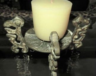 Heavy Brass Brutalist Pillar Candle Holder