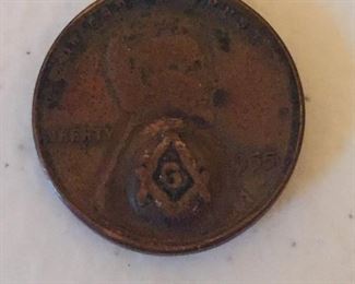 1955 Penny with Embossed Masonic Logo 
