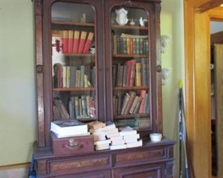 walnut secretary & antique books