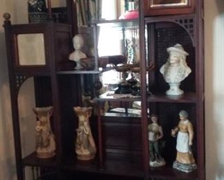 Etagere with bisque figurines & vases