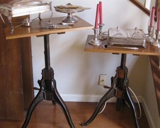 Pair of FA Hardy Opticians Tables with Cast iron Crank Bases, Patented April 1898 