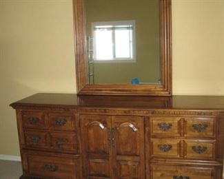 Long Dresser with Mirror, comes with Matching Tall Dresser and Nightstand Link-Taylor Lexington North Carolina Brand , Saybrook Manor, Solid Maple 