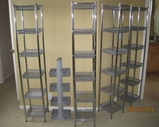 Several Contemporary Silver Metal Shelves
