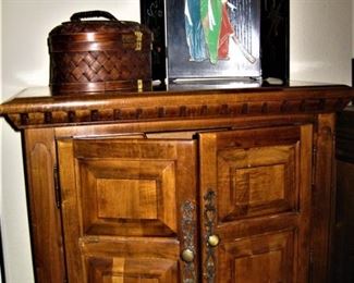 Nightstand with Imported Basket and Chinese Table Screen