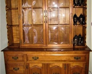Vintage Maple Hutch with Bubble Glass Front