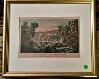 1700's Colored Engraving, Great Waterfall on the Mohawk River