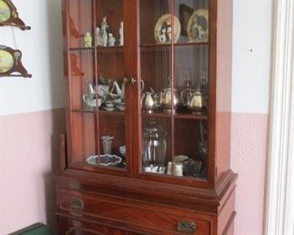 mahogany china cabinet & silver plate & china