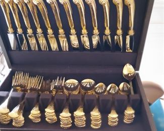 Set of 24kt  gold plated flatware set by Towle  with case.