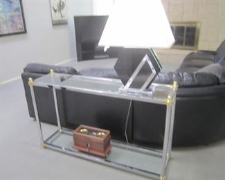 GLASS AND BRASS/CHROME SOFA TABLE