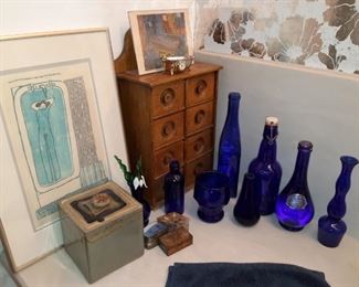 Blue glass, numbered floating bather by bitterman