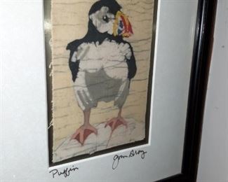 Puffin silk screen by Joan Gray
