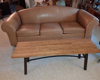 Ethan Allen caramel leather sofa