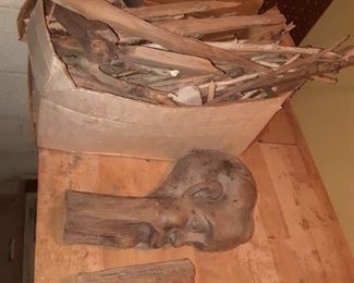 Silhouette carvings and 2 large boxes of driftwood