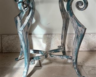 Heavy Cut Iron Scroll Base Glass Top End Table 	 		 