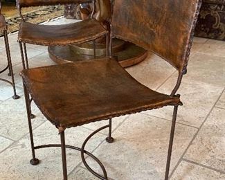 4 Rustic Leather & Iron Chairs	39x20x20in seat height 19in	HxWxD	 

