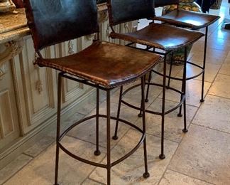 3 Rustic Leather & Iron Counter Height Chairs	44x18x18in seat: 30in H	HxWxD
