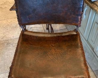 3 Rustic Leather & Iron Counter Height Chairs	44x18x18in seat: 30in H	HxWxD
