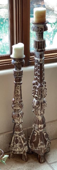 2 Carved Wood Candle Stands PAIR	40in H		 
