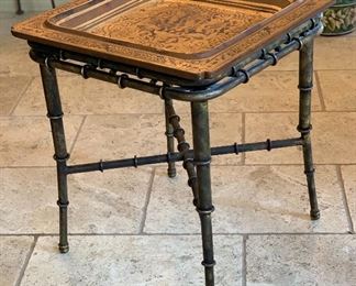 Metal/Wood Oriental Tray Top  End Table	27x24x24in	HxWxD	 

