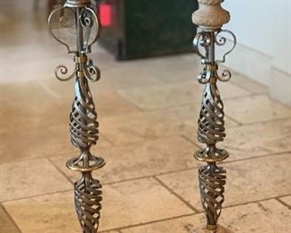 2 Huge Stone & Metal Candle Stands	48in. + 44in		 