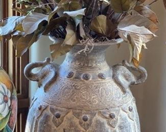 19in Elephant Handle Ceramic Vase #1	 		 
